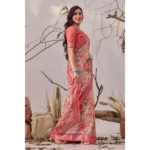 Generic Women's Faux_Linen Printed Saree With Unstitched Blouse 5.5Mtr (Peach) - Image 4