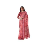 Rose Faux Linen Printed Saree for Women