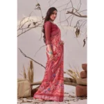 Generic Women's Faux_Linen Printed Saree With Unstitched Blouse 5.5Mtr (Rose) - Image 4