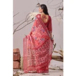 Generic Women's Faux_Linen Printed Saree With Unstitched Blouse 5.5Mtr (Rose) - Image 2