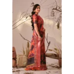 Generic Women's Faux_Linen Printed Saree With Unstitched Blouse 5.5Mtr (Red) - Image 4