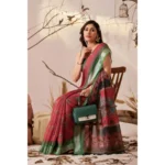 Generic Women's Faux_Linen Printed Saree With Unstitched Blouse 5.5Mtr (Maroon) - Image 3