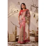 Generic Women's Faux_Linen Printed Saree With Unstitched Blouse 5.5Mtr (Light_Beige) - Image 4