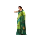 Green Faux Linen Printed Saree for Women