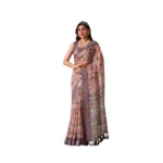 Mauve Faux Linen Printed Saree for Women