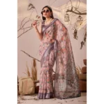 Generic Women's Faux_Linen Printed Saree With Unstitched Blouse 5.5Mtr (Mauve) - Image 3