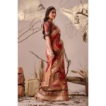 Generic Women's Faux_Linen Printed Saree With Unstitched Blouse 5.5Mtr (Red) - Image 3