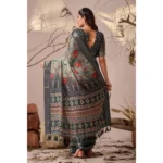 Generic Women's Faux_Linen Printed Saree With Unstitched Blouse 5.5Mtr (Light_Grey) - Image 2