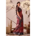 Generic Women's Faux_Linen Printed Saree With Unstitched Blouse 5.5Mtr (Red) - Image 4