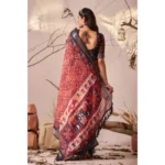 Generic Women's Faux_Linen Printed Saree With Unstitched Blouse 5.5Mtr (Red) - Image 2