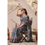 Printed Faux Linen Saree - Angle 3