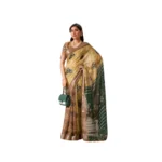 Mustard Faux Linen Printed Saree for Women