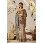 Generic Women's Faux_Linen Printed Saree With Unstitched Blouse 5.5Mtr (Beige) - Image 4