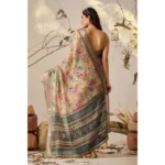 Generic Women's Faux_Linen Printed Saree With Unstitched Blouse 5.5Mtr (Beige) - Image 2
