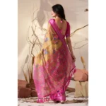 Generic Women's Faux_Linen Printed Saree With Unstitched Blouse 5.5Mtr (Gold) - Image 2