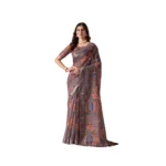Light Brown Faux Linen Printed Saree for Women