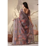 Generic Women's Faux_Linen Printed Saree With Unstitched Blouse 5.5Mtr (Light_Brown) - Image 2