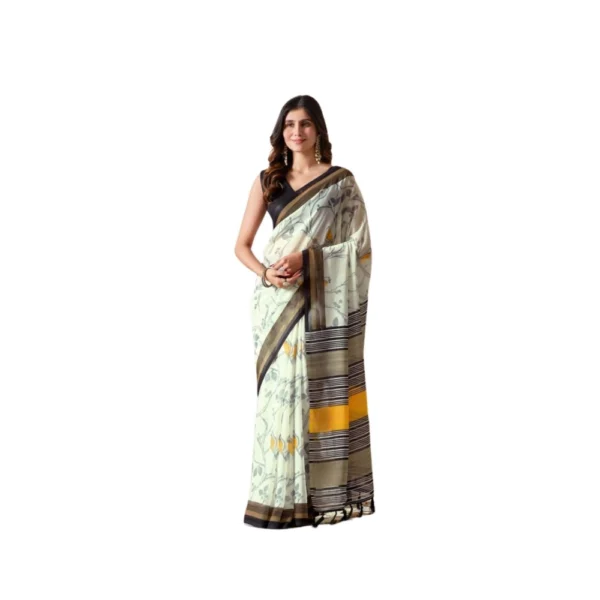 Light Green Faux Linen Printed Saree