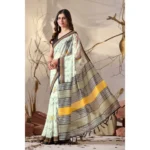 Generic Women's Faux_Linen Printed Saree With Unstitched Blouse 5.5Mtr (Light_Green) - Image 4