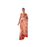 Peach Faux Silk Printed Saree