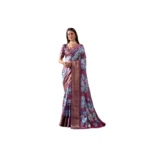 Blue Faux Silk Printed Saree