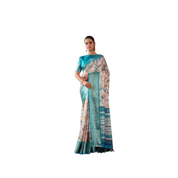 Beige Faux Silk Printed Saree