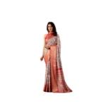 Off-White Faux Silk Printed Saree