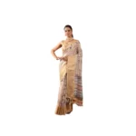 Beige Faux Silk Printed Saree
