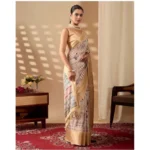 Generic Women's Faux_Silk Printed Saree With Unstitched Blouse 5.5Mtr (Beige) - Image 4