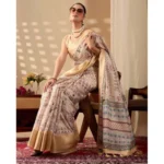 Generic Women's Faux_Silk Printed Saree With Unstitched Blouse 5.5Mtr (Beige) - Image 3