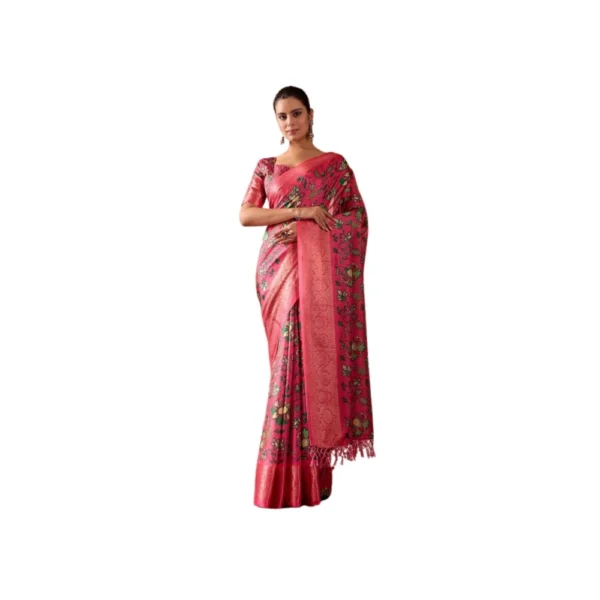 Pink Faux Banarasi Silk Printed Saree for Women