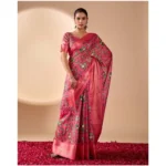 Generic Women's Faux_Banarasi_Silk Printed Saree With Unstitched Blouse 5.5Mtr (Pink) - Image 4