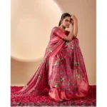 Generic Women's Faux_Banarasi_Silk Printed Saree With Unstitched Blouse 5.5Mtr (Pink) - Image 3