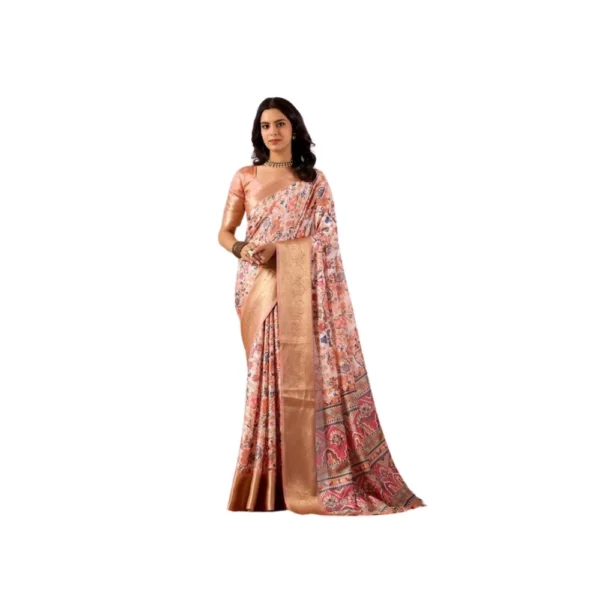 Peach Faux Silk Printed Saree for Women