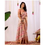 Generic Women's Faux_Silk Printed Saree With Unstitched Blouse 5.5Mtr (Peach) - Image 4