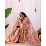 Generic Women's Faux_Silk Printed Saree With Unstitched Blouse 5.5Mtr (Peach) - Image 3