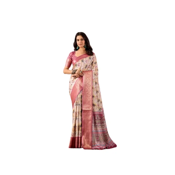 Beige Faux Banarasi Silk Woven Saree for Women