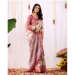Generic Women's Faux_Banarasi_Silk Woven Saree With Unstitched Blouse 5.5Mtr (Beige) - Image 4