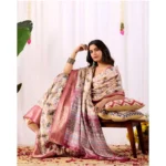 Generic Women's Faux_Banarasi_Silk Woven Saree With Unstitched Blouse 5.5Mtr (Beige) - Image 3