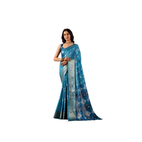 Turquoise Faux Banarasi Silk Woven Saree for Women