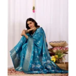 Generic Women's Faux_Banarasi_Silk Woven Saree With Unstitched Blouse 5.5Mtr (Turquoise) - Image 3