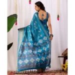 Generic Women's Faux_Banarasi_Silk Woven Saree With Unstitched Blouse 5.5Mtr (Turquoise) - Image 2