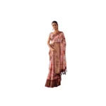 Peach Faux Silk Printed Saree for Women