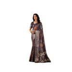 Navy Blue Faux Silk Printed Saree for Women