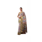 Olive Silk Blend Printed Saree for Women