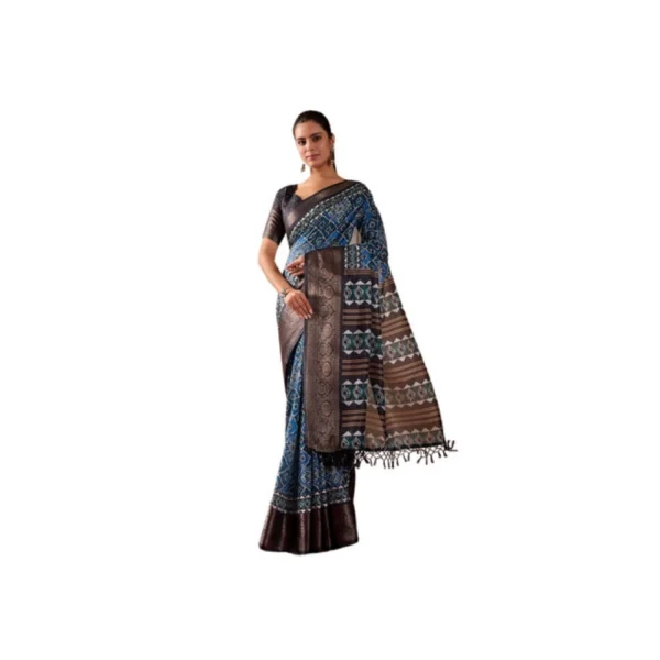 Blue Faux Art Silk Printed Saree for Women