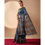 Generic Women's Faux_Art_Silk Printed Saree With Unstitched Blouse 5.5Mtr (Blue) - Image 4