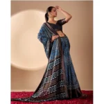 Generic Women's Faux_Art_Silk Printed Saree With Unstitched Blouse 5.5Mtr (Blue) - Image 3