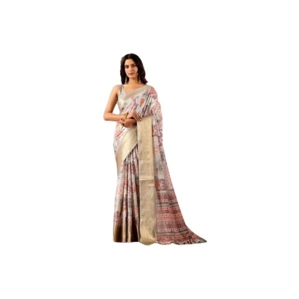 Grey Faux Silk Printed Saree for Women