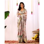 Generic Women's Faux_Silk Printed Saree With Unstitched Blouse 5.5Mtr (Grey) - Image 3